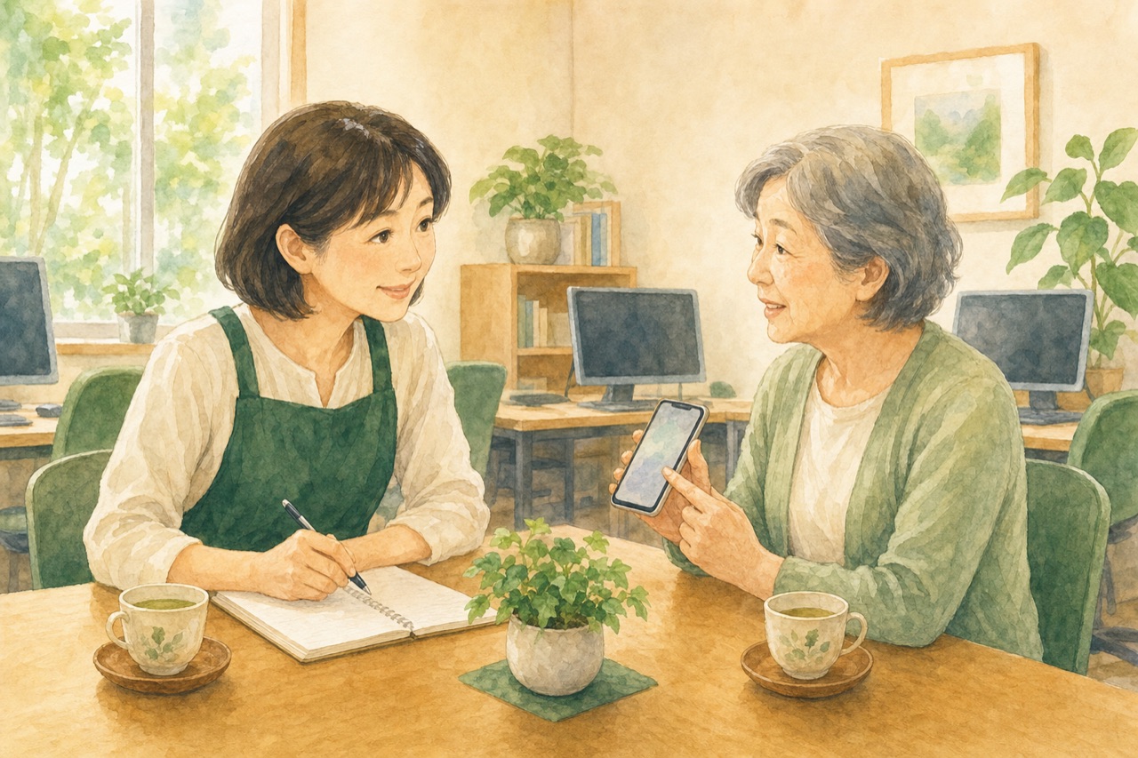 講師がテーブルでお話を伺う30分相談のイメージ
