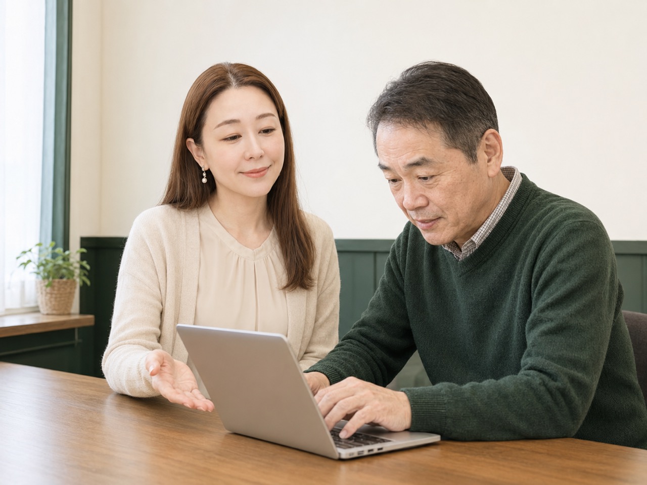 少人数クラスでスタッフが隣についてパソコンを教える様子