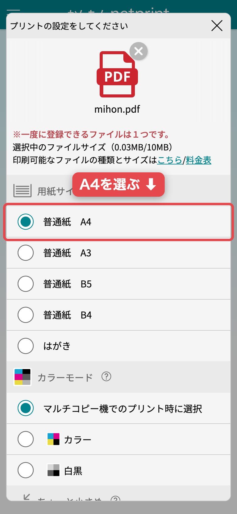 手順13:紙の大きさを選びます